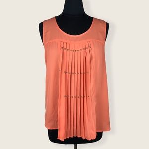 Altar'd State Pleated Metal Stud Sleeveless Blouse Coral Large